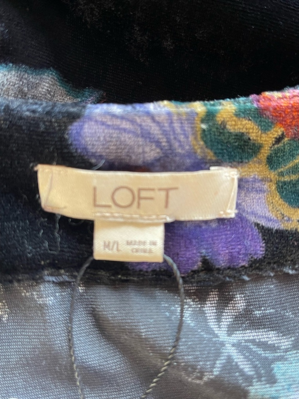 LOFT black velvet floral kimono open cardigan vibrant multicolor jewel tone - Picture 2 of 10